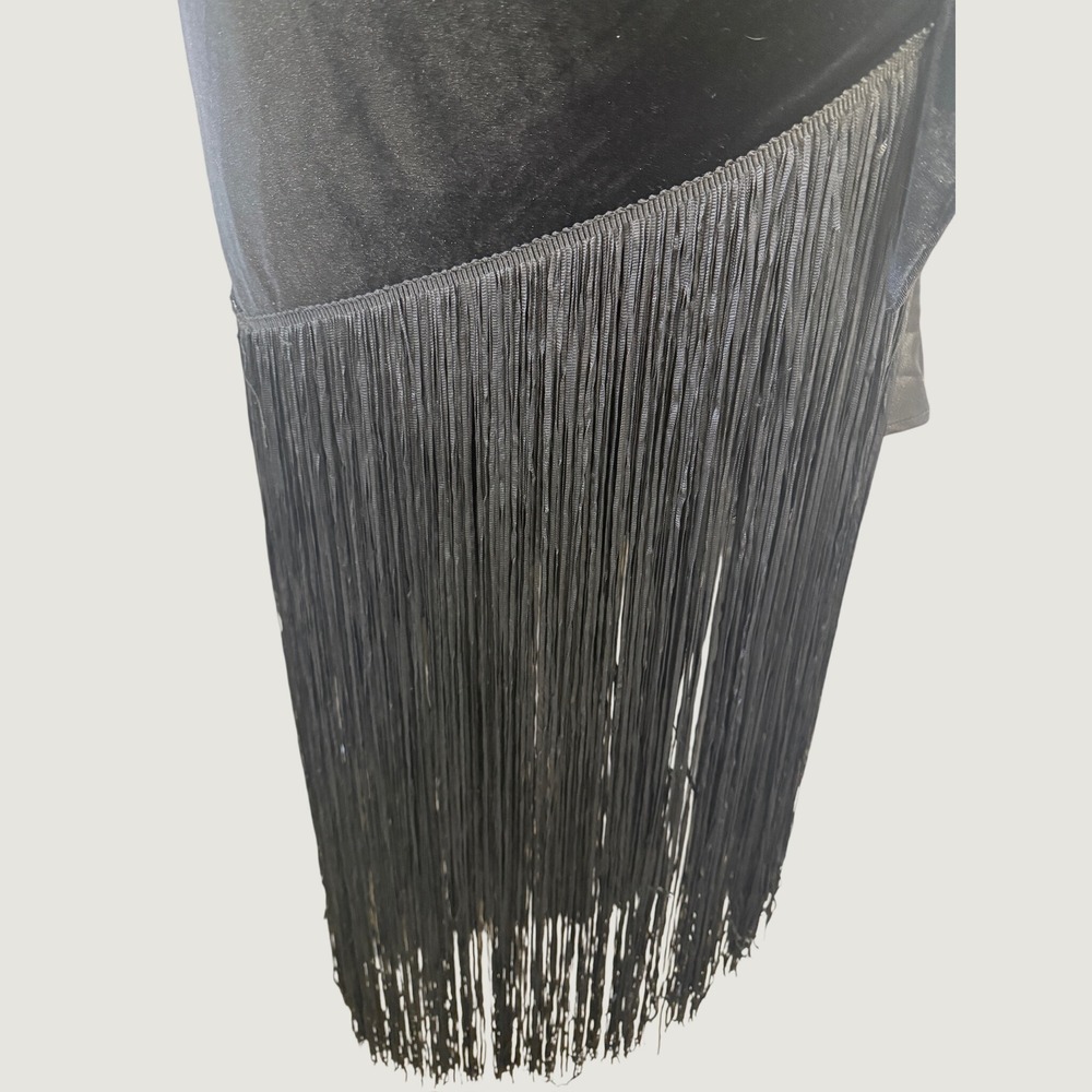 Zara Fringe Slip Dress Womens Medium Black New Festive Days Cowl Neck Velvet - Picture 8 of 11